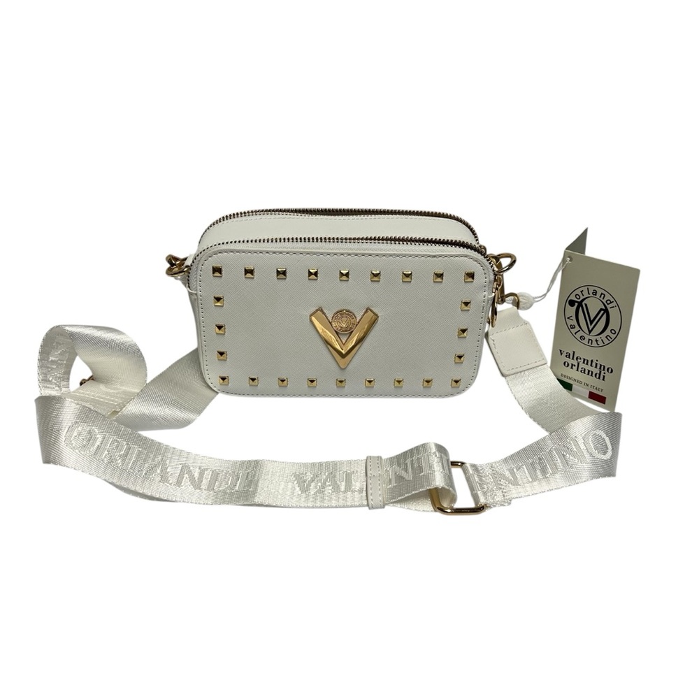 Valentino Orlandi NWT Women’s White and Gold Studded Crossbody Bag
